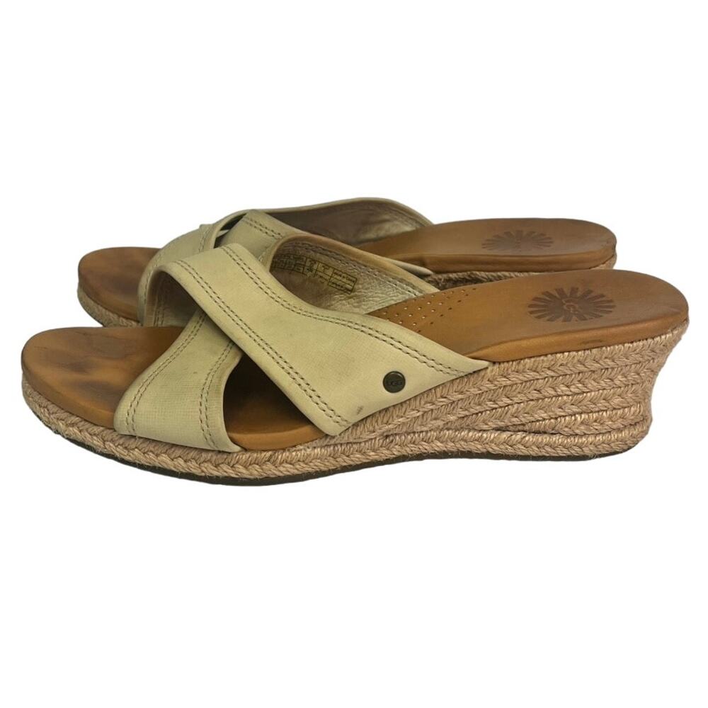 UGG Sandals Womens 7 Gwyn Espadrille Wedge Leather Open Toe Slides